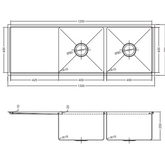 Interchange Uptown 250 Double Bowl Sink with Double Drainers - 1300 X 450 X 250 Radius Corner